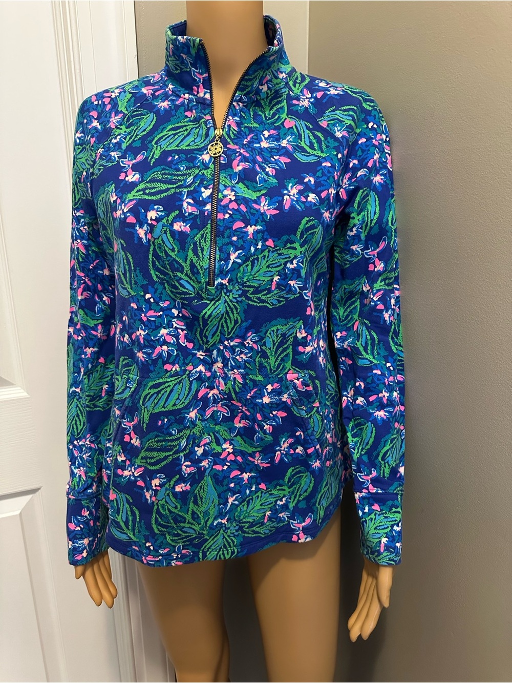 Lilly Pulitzer Skipper Popover in Navy with Pink & Green Floral Print